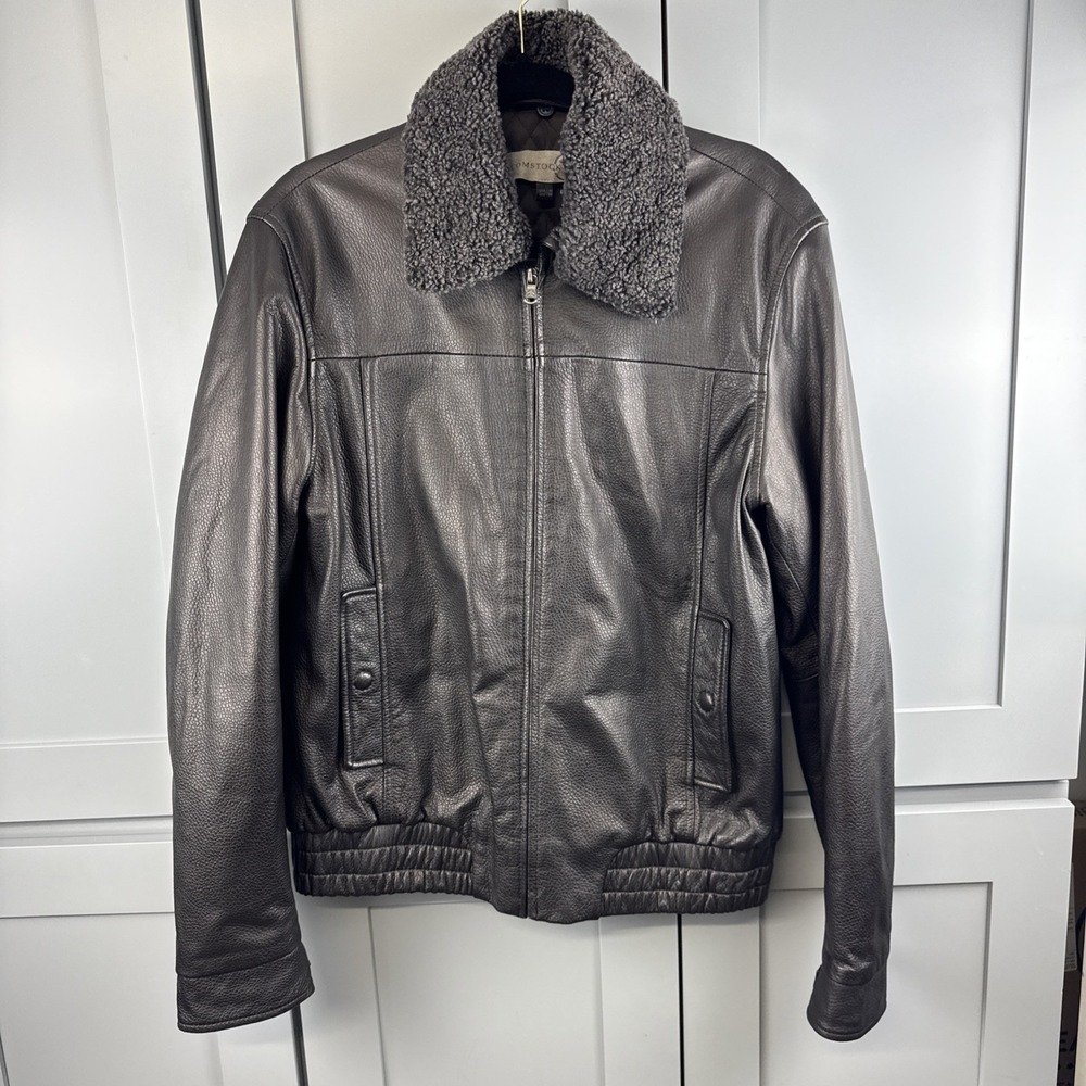 RC ROBERT COMSTOCK & Co Moto Leather Bomber Jacket Mens Size 40 Shearling Collar